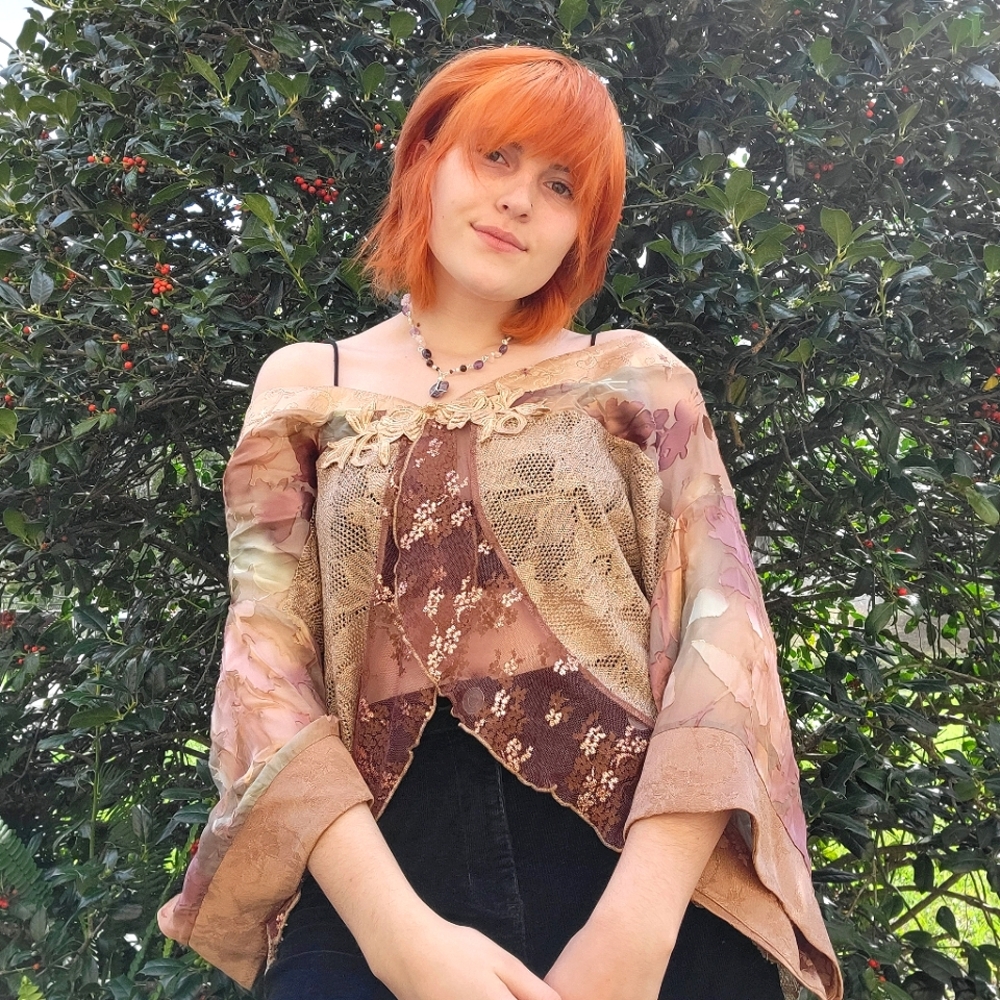 Vintage Floral Lace & Silk Cottagecore Spencer Alexis Cardigan Jacket XL